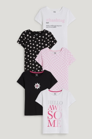 C&A Multipack Of 5 Sleeve In-conversion Baumwoll T-shirts Mädchen Weiß | RQLGA-1689