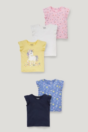 C&A Multipack Of 5 Sleeve T-shirts Mädchen Weiß Gelb | SWHFR-8359