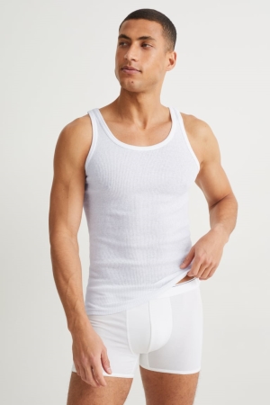 C&A Multipack Of 5 Vest Double Rib Organic Baumwoll Unterwäsche Herren Weiß | JDAMB-4273