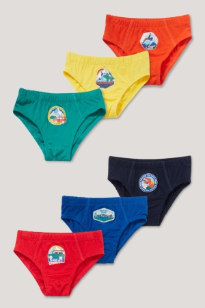 C&A Multipack Of 6 Briefs Organic Baumwoll Unterwäsche Jungen Rot Blau | YBCJE-7290