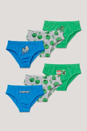 C&A Multipack Of 6 Minecraft Briefs Organic Baumwoll Unterwäsche Jungen Dunkelgrün Dunkelblau | NDHIC-2538