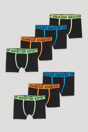 C&A Multipack Of 7 Boxer Organic Baumwoll Unterwäsche Jungen Schwarz | PAEDR-2483