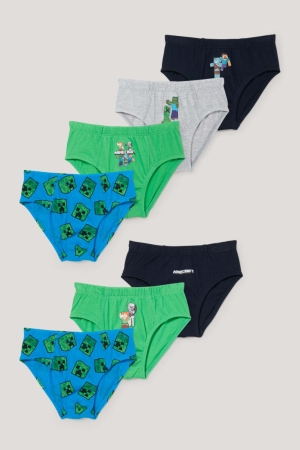 C&A Multipack Of 7 Minecraft Briefs Organic Baumwoll Unterwäsche Jungen Schwarz | PJWRS-8276