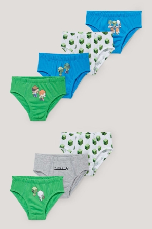 C&A Multipack Of 7 Minecraft Briefs Organic Baumwoll Unterwäsche Jungen Grün | YJGRV-2751