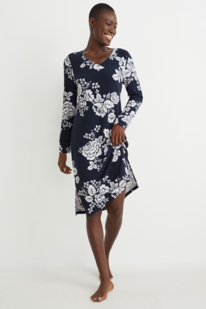 C&A NightFloral Nachtwäsche Damen Dunkelblau | ZABKN-1372