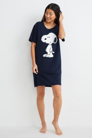 C&A NightSnoopy Nachtwäsche Damen Dunkelblau | AKMQY-9634