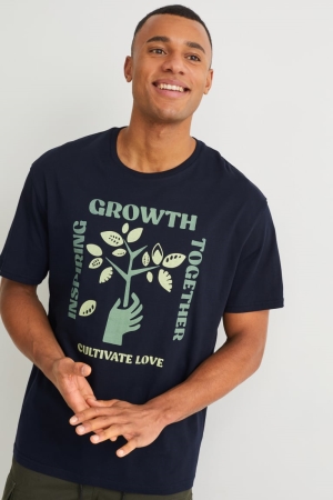 C&A Organic Baumwoll Cradle To Cradle Certified® Gold T-shirts Herren Dunkelblau | NFEDC-4379