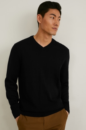 C&A Organic Baumwoll Jumper Herren Schwarz | FKDJQ-0261