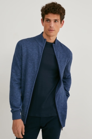 C&A Organic Baumwoll Strickjacke Herren Dunkelblau | IWKLA-7624