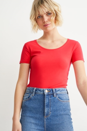 C&A Organic Baumwoll T-shirts Damen Rot | KGZQU-0791