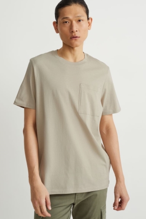 C&A Organic Baumwoll T-shirts Herren Beige | HXERV-7128