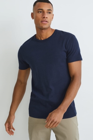 C&A Organic Baumwoll T-shirts Herren Dunkelblau | KUTDX-0473