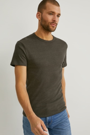C&A Organic Baumwoll T-shirts Herren Dunkelgrün | QSYHL-0657