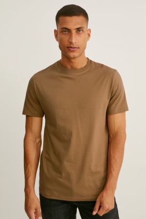C&A Organic Baumwoll T-shirts Herren Khaki | IVEYF-8109