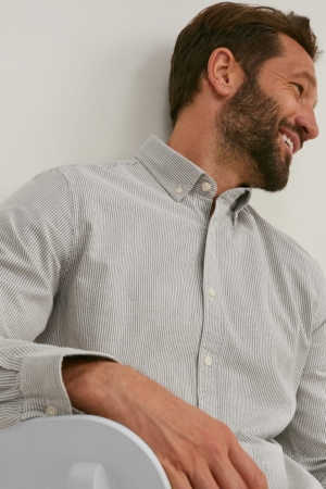 C&A Oxford Regular Fit Button-down Collar Gestreift Hemd Herren Grau | RBLOK-2761