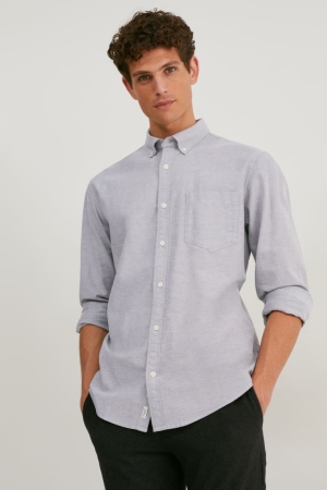 C&A Oxford Regular Fit Button-down Collar Hemd Herren Grau | ZMEID-8615