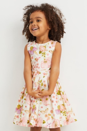 C&A Partywear Floral Kleider Mädchen Weiß Rosa | NBXST-8047