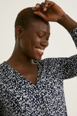 C&A Patterned Bluse Damen Dunkelblau Weiß | UNITE-7839