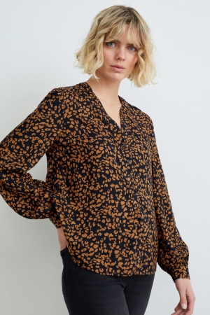 C&A Patterned Bluse Damen Schwarz Beige | EFPLR-9461