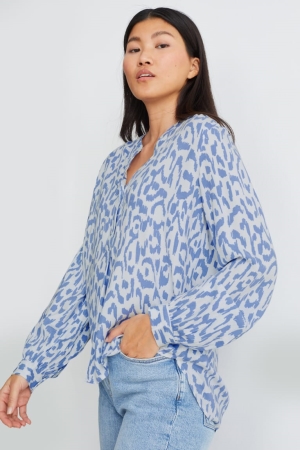 C&A Patterned Bluse Damen Weiß Hellblau | TAYXU-9517