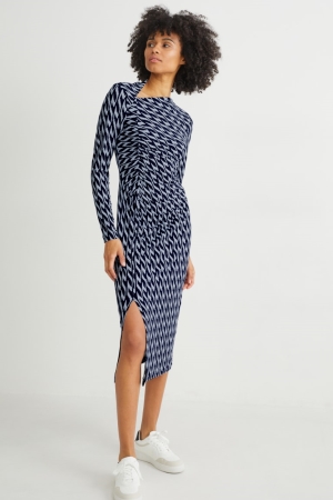 C&A Patterned Kleider Damen Dunkelblau | QAUBP-2790