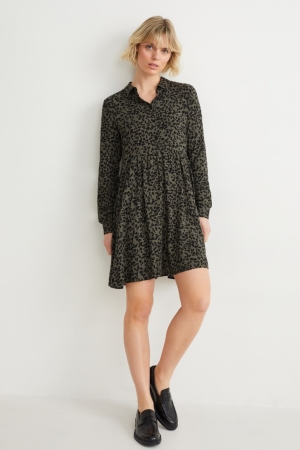 C&A Patterned Kleider Damen Dunkelgrün Schwarz | GAEFP-1532