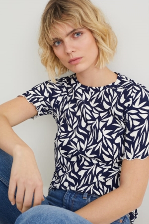 C&A Patterned T-shirts Damen Dunkelblau | SWXIQ-8564