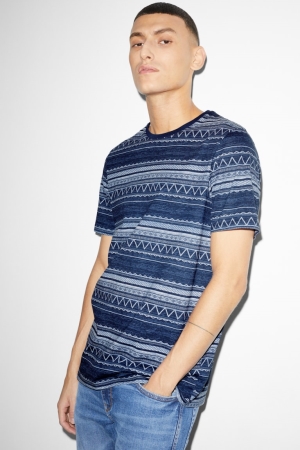 C&A Patterned T-shirts Herren Dunkelblau | KUVZM-6078