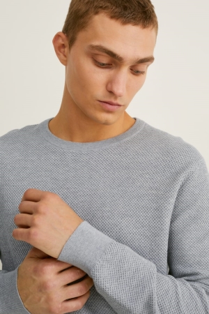 C&A Pima Baumwoll Jumper Herren Hellgrau | LXUST-2067