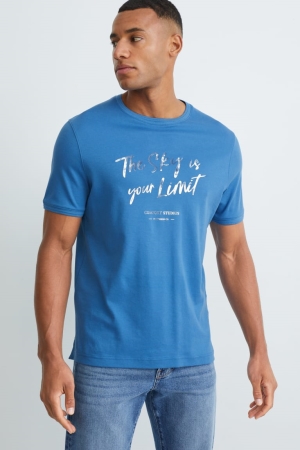 C&A Pima Baumwoll T-shirts Herren Blau | SVKOX-2876