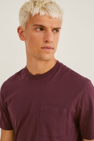 C&A Pima Baumwoll T-shirts Herren Bordeaux | ZFRVJ-2138
