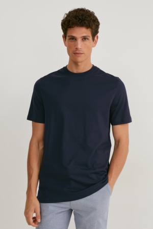 C&A Pima Baumwoll T-shirts Herren Dunkelblau | OLWRI-4853
