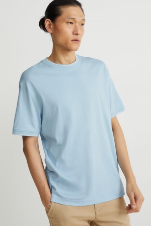 C&A Pima Baumwoll T-shirts Herren Hellblau | CGZHB-4162