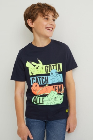 C&A Pokémon Sleeve With In-conversion Baumwoll T-shirts Jungen Dunkelblau | JOBLM-9801