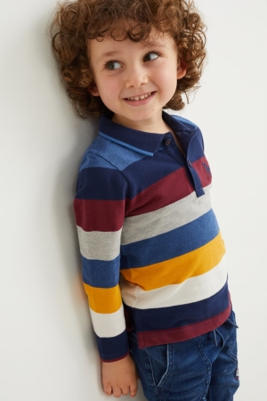 C&A Polo Gestreift Hemd Jungen Dunkelblau | FEIXN-6037