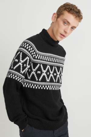 C&A Polo Neck Jumper Herren Schwarz | MSURJ-6935