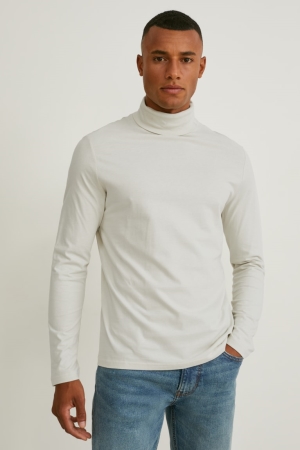 C&A Polo Neck Organic Baumwoll Oberteile Herren Weiß | PDCHZ-8751