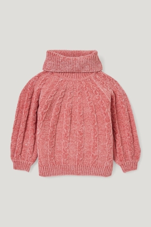 C&A Polo Neck Recycled Cable Knit Pattern Jumper Mädchen Rosa | IKFWH-0528