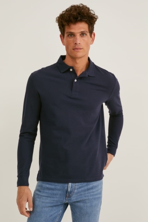 C&A Polo Organic Baumwoll Hemd Herren Dunkelblau | OWKNF-2140