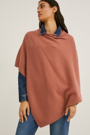 C&A Poncho With Cashmere Wolle Blend Hoodie Damen Braun | BUAHT-5046