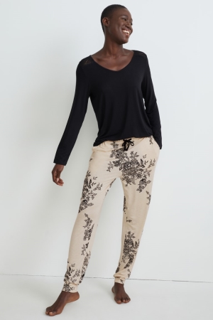 C&A Pyjama Bottoms Floral Nachtwäsche Damen Beige | GVHBS-5619
