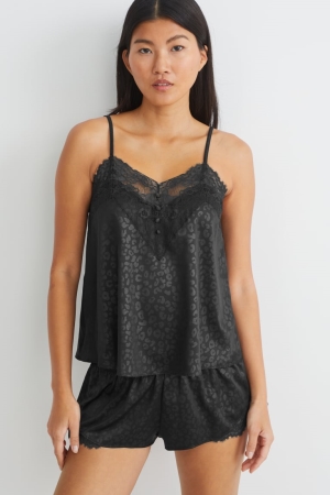 C&A Pyjama Nachtwäsche Damen Schwarz | UQWZT-3265
