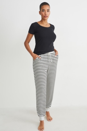 C&A Pyjamahose Gestreift Nachtwäsche Damen Schwarz Beige | MQHCD-5408