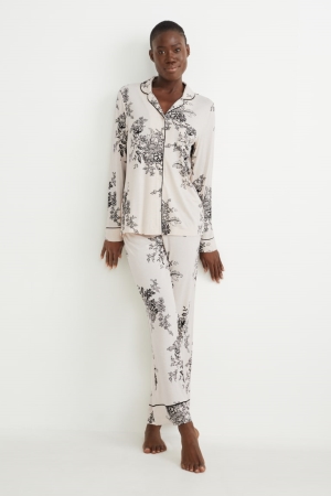C&A Pyjamas Floral Nachtwäsche Damen Beige | VMSXC-4398