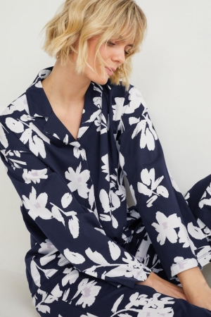 C&A Pyjamas Floral Nachtwäsche Damen Dunkelblau | TPNYX-5263
