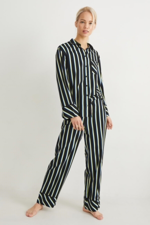 C&A Pyjamas Gestreift Nachtwäsche Damen Schwarz | BWFAC-0812
