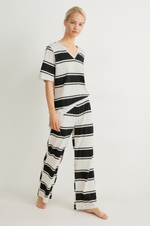 C&A Pyjamas Gestreift Nachtwäsche Damen Hellbeige | FVXRJ-2367