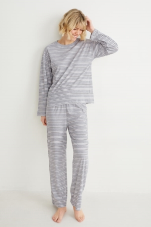 C&A Pyjamas Gestreift Nachtwäsche Damen Hellgrau | LQHWT-4231