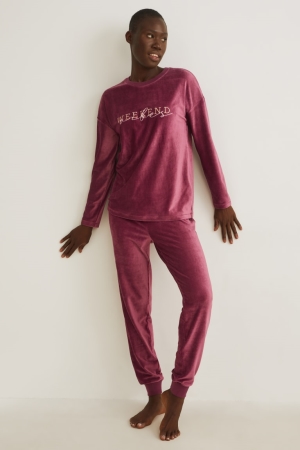 C&A Pyjamas Nachtwäsche Damen Bordeaux | BHIWA-5614