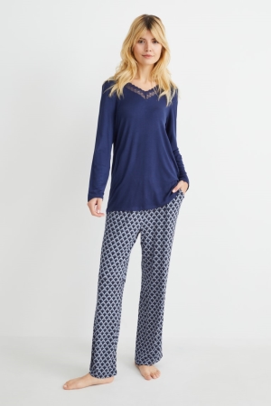 C&A Pyjamas Nachtwäsche Damen Dunkelblau | TBAPU-2703